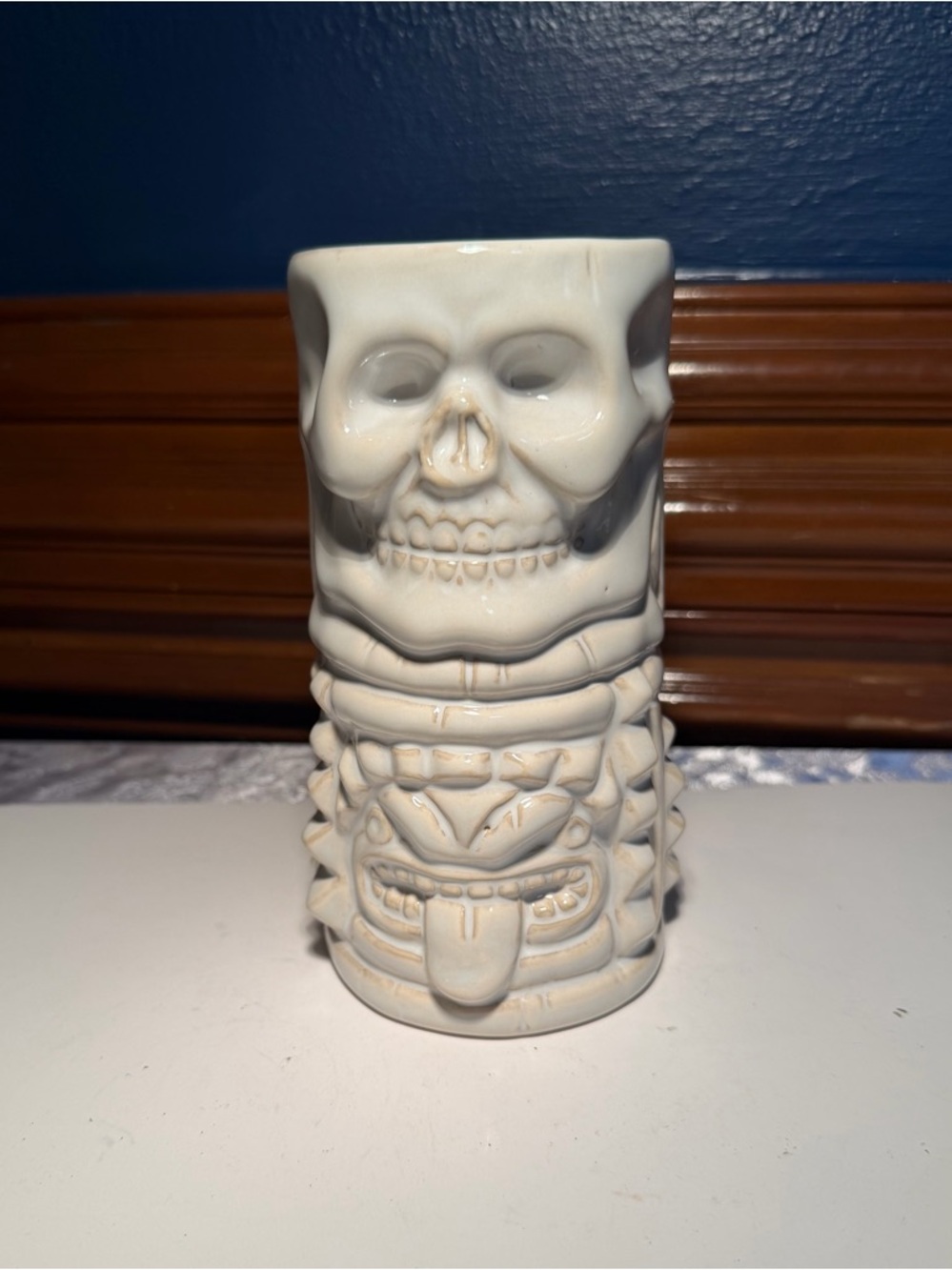 Pottery Barn enchanted tiki stacked skull totem ceramic mug